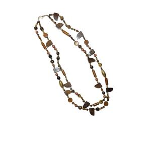 29” Wood And Beads Long Necklace